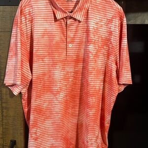 Puma Men's Coral and White Striped Polo